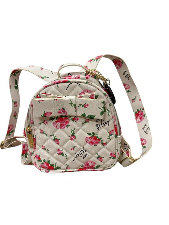 Betsey Johnson Handbags - Betsey Johnson Garden Party Quilted Floral Backpack Bow White Pink Roses Clean
